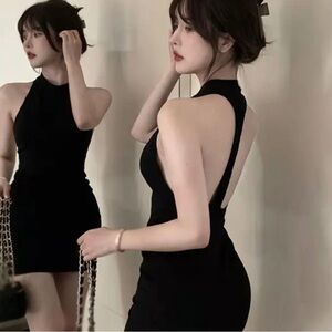 Black dress sexy open back strap mini NWT